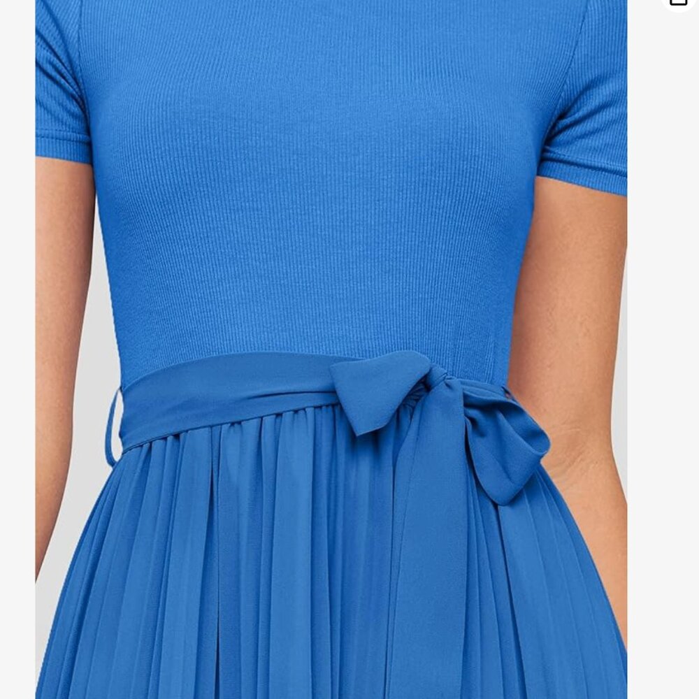 NWT (S) ZESICA Womens Summer Short Sleeve Midi Dresses Crew Neck Knit Belt - Picture 4 of 5